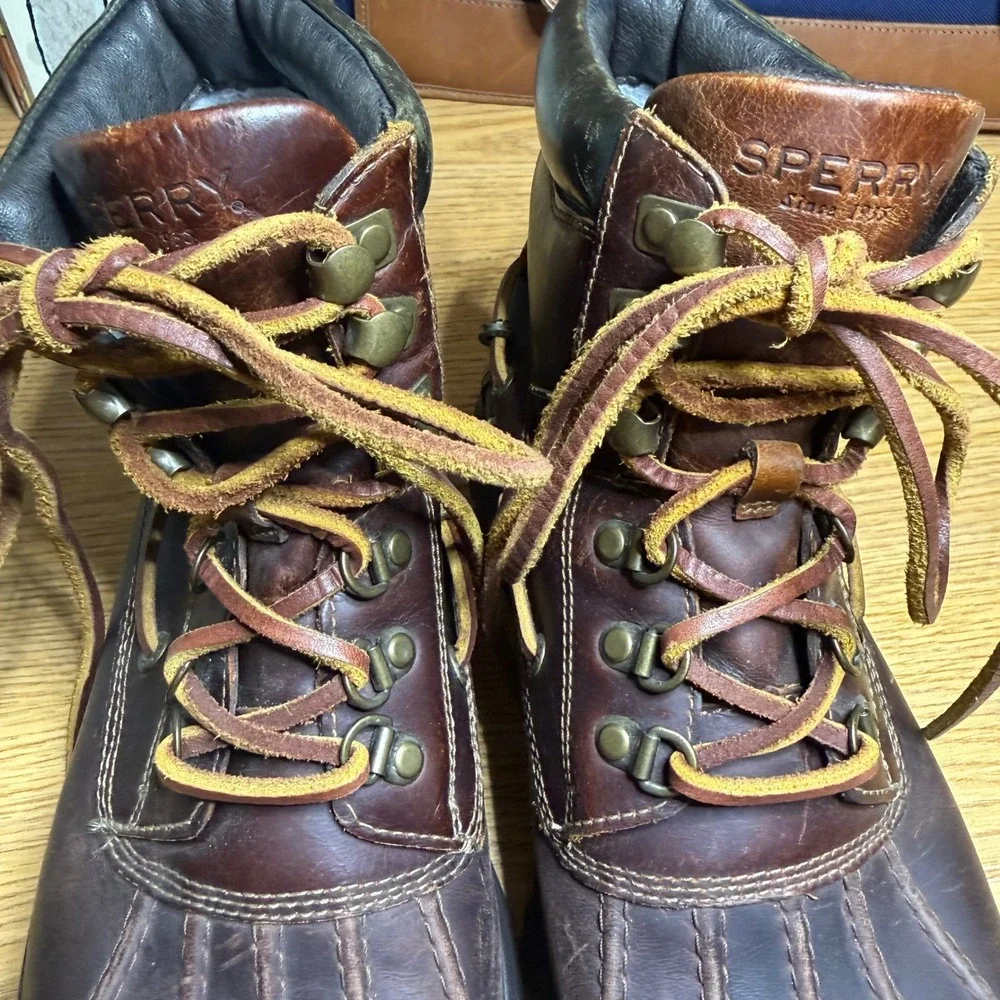 Sperry Mens Watertown Duck Work Boots Dark Brown Waterproof Leather Size 9.5